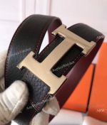 Replica Hermes Red Stitch Leather Belt and polished 'H' buckle